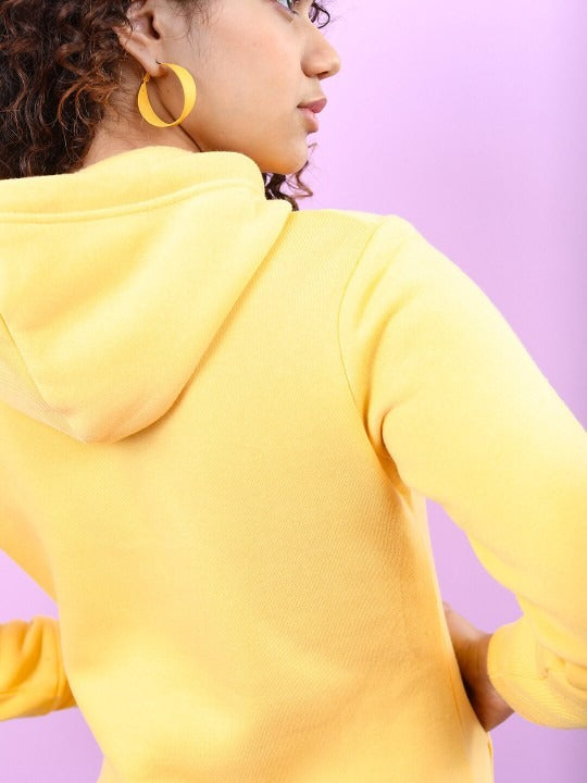 Women Yellow Hooded Hoodie — Bright Cotton Pullover with Kangaroo Pocket | DENIMS Pakistan