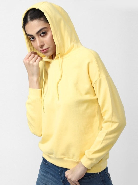 Women Yellow Hooded Hoodie — Bright Cotton Pullover with Kangaroo Pocket | DENIMS Pakistan