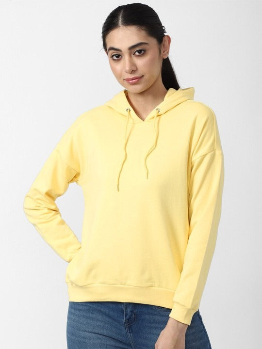 Women Yellow Hooded Hoodie — Bright Cotton Pullover with Kangaroo Pocket | DENIMS Pakistan