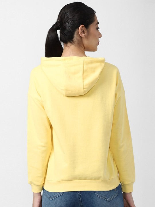 Women Yellow Hooded Hoodie — Bright Cotton Pullover with Kangaroo Pocket | DENIMS Pakistan
