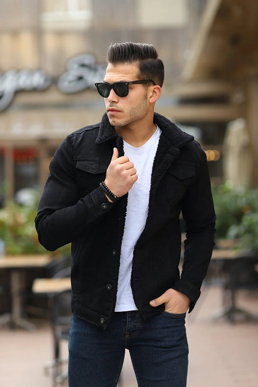 Black Full inner Fur Denim Jacket