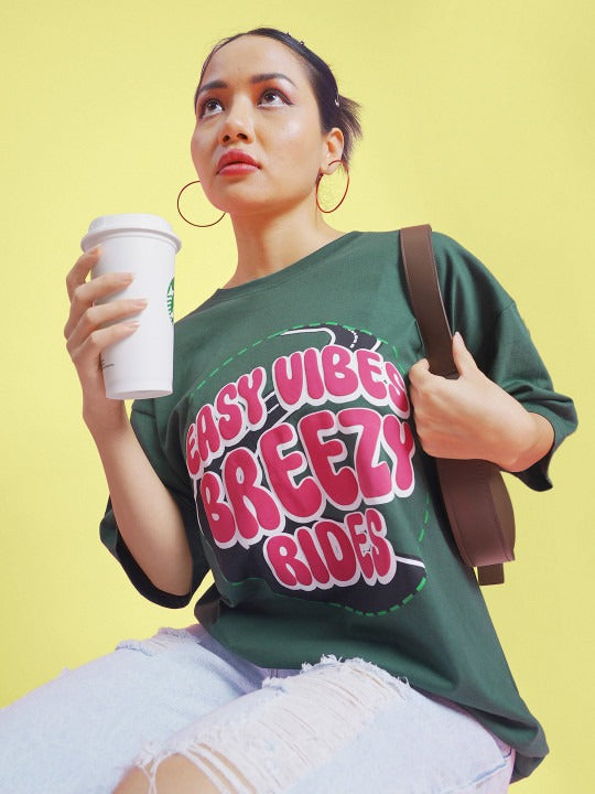 Unisex Typography Printed Round Neck Cotton Oversized T-shirt – Trendy Streetwear in Pakistan | DENIMS