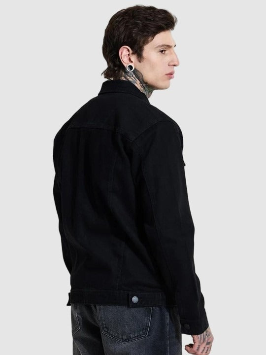 Men’s Solid Cotton Denim Jacket – Relaxed Fit Casual Outerwear for All Seasons in Pakistan