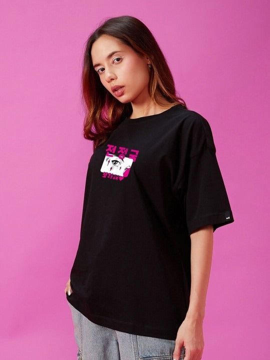 Women Black BTS Oversized Graphic Cotton T-Shirt