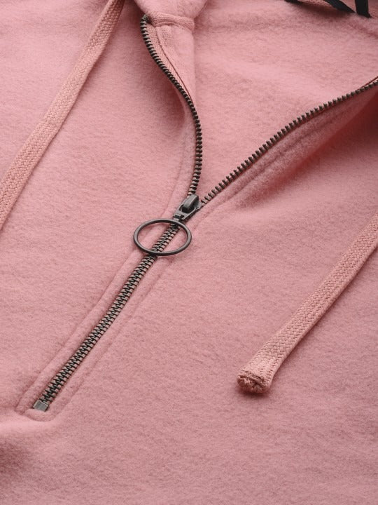The Lifestyle Co. Women Solid Hooded Baby Pink Hoodie — Soft Full-Zip Sweatshirt Pakistan