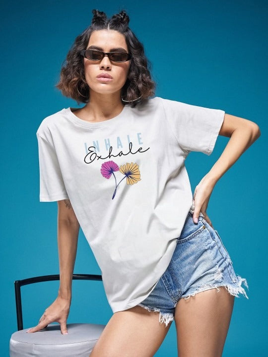 Women Printed Drop-Shoulder Cotton T-Shirt Pakistan