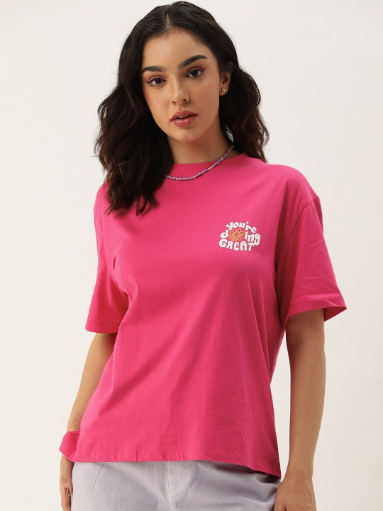 Typography Printed Longline Cotton T-Shirt Women Pakistan