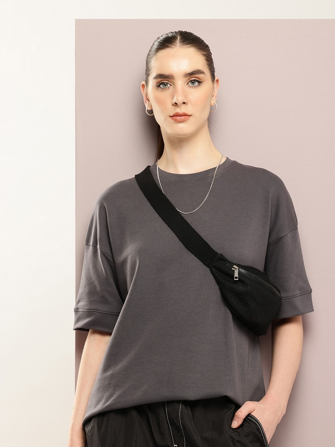 Women Oversized Drop Shoulder Ultra Soft Drapey Cotton Crew Neck T-Shirt – Trendy Casual Wear in Pakistan