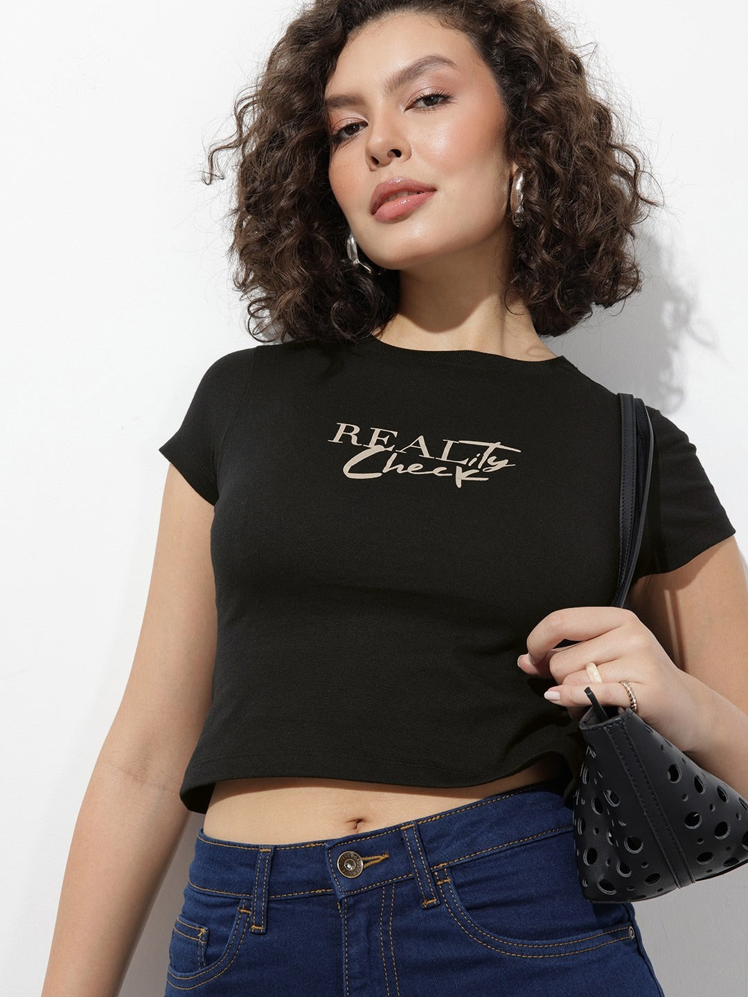 Women Typography Printed Slim Fit Crop T-Shirt