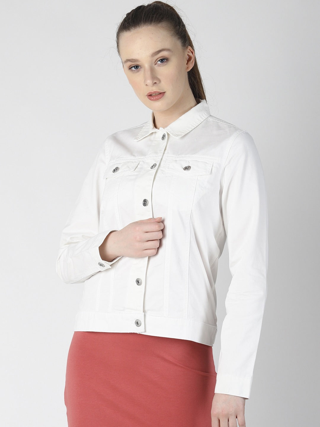 Women White Solid Jacket