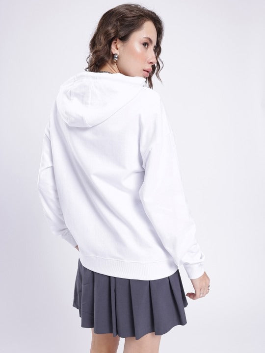 Printed Cotton Terry Hooded Boxy White Zipper Hoodie — Boxy Terry Zip Hoodie Pakistan