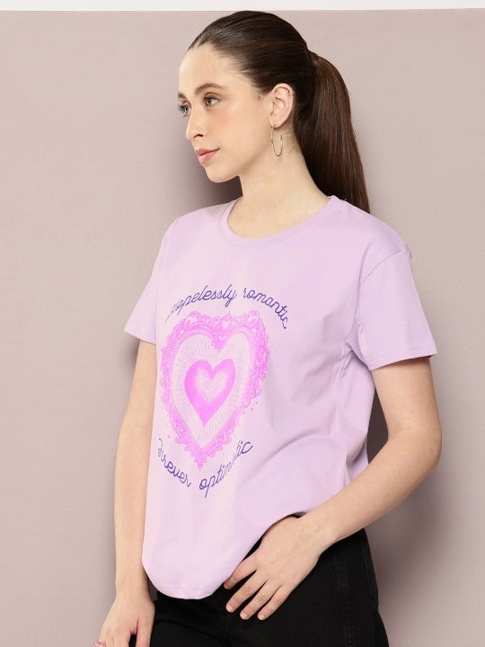 Women Purple Boxy Printed T-Shirt Online in Pakistan