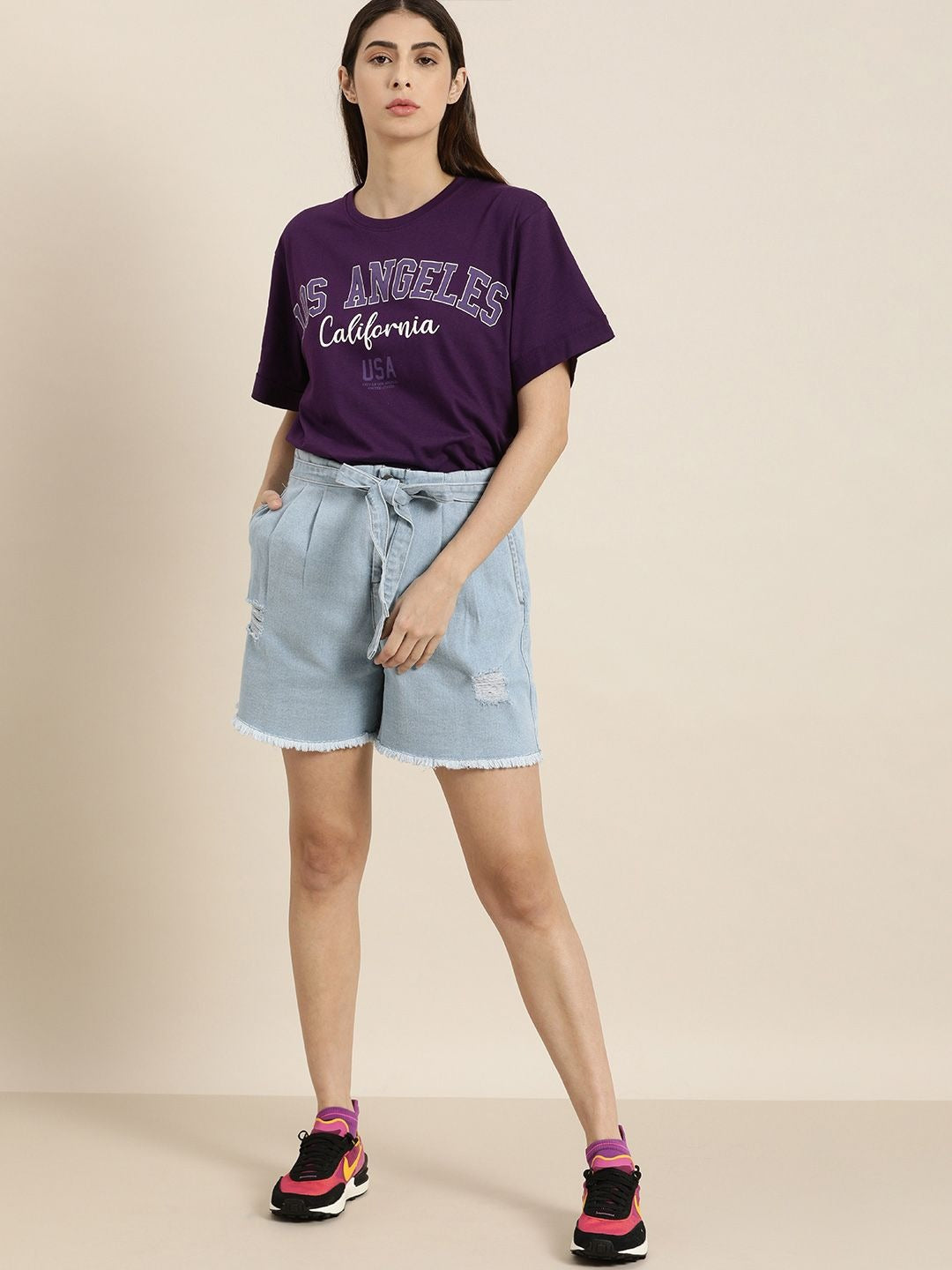 Women Purple Varsity Oversized Cotton T-Shirt Online Pakistan