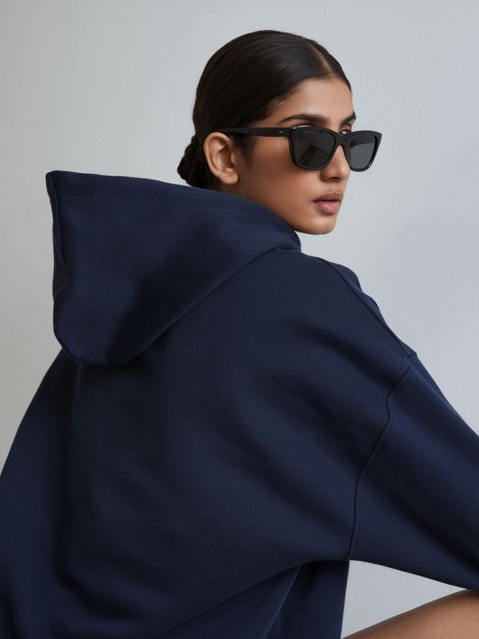 Women Typography Printed Hooded Navy Blue Hoodie — Trendy Graphic Hoodie for Women in Pakistan