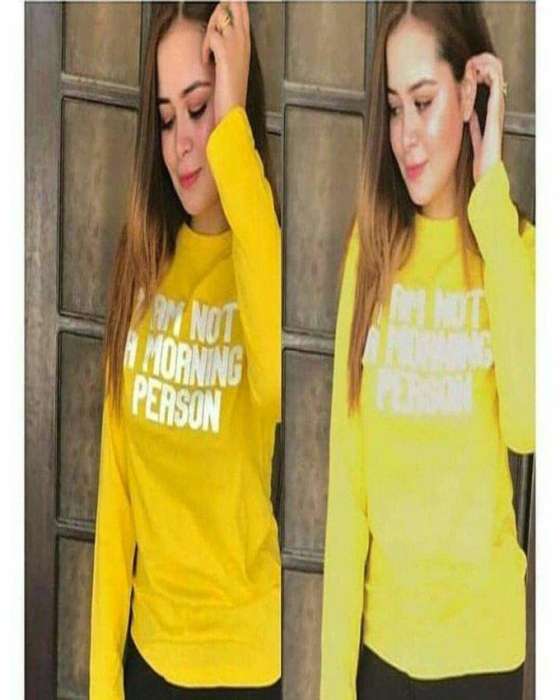 Yellow I am Not A morning Person Printed Sweat Shirt For Women