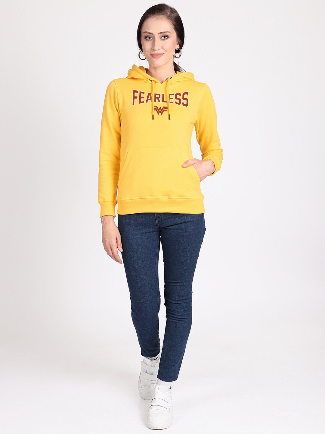Wonder Woman Printed Hooded Pullover Yellow Hoodie for Women – Stylish Cotton Sweatshirt Online in Pakistan | DENIMS