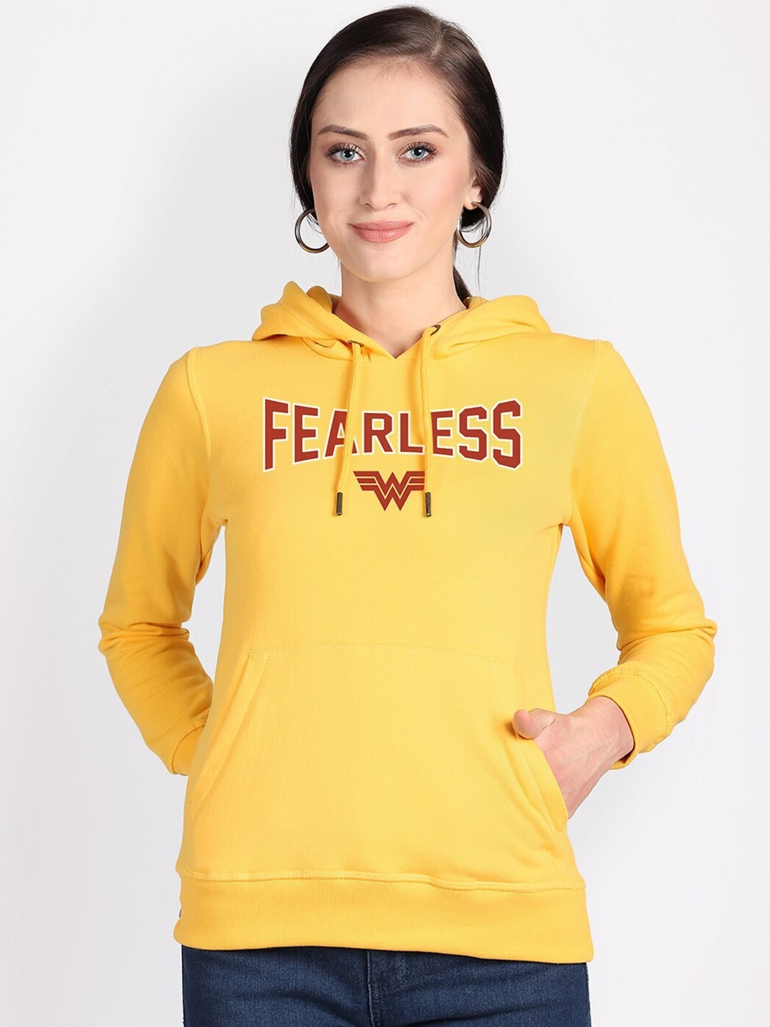 Wonder Woman Printed Hooded Pullover Yellow Hoodie for Women – Stylish Cotton Sweatshirt Online in Pakistan | DENIMS
