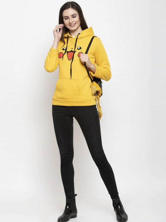 Women Printed Hooded Fleece Yellow Hoodie – Stylish Winter Wear in Pakistan | DENIMS