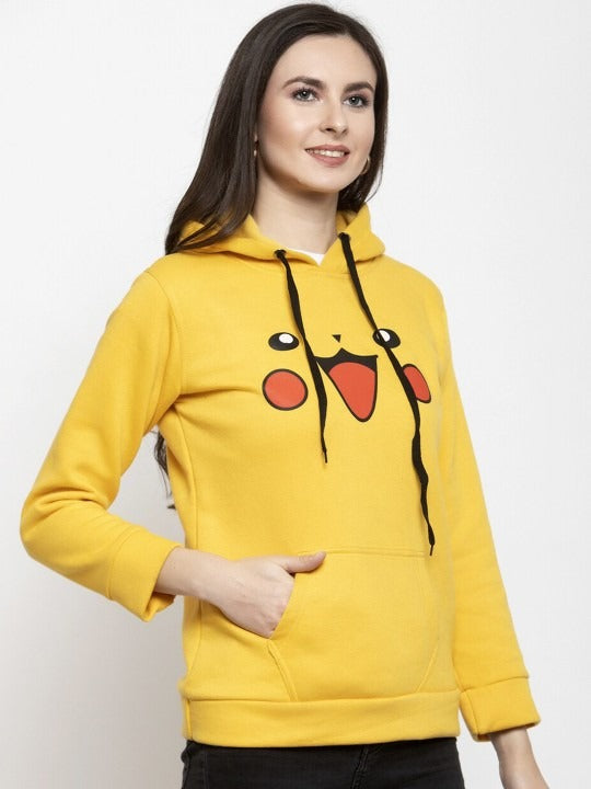 Women Printed Hooded Fleece Yellow Hoodie – Stylish Winter Wear in Pakistan | DENIMS