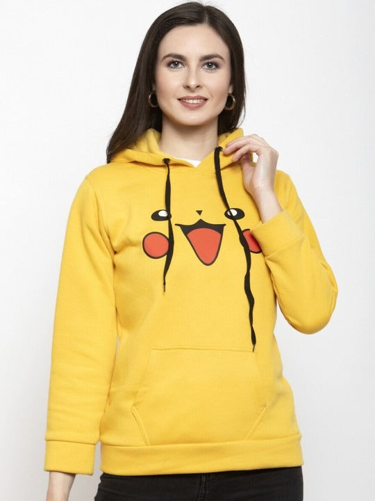 Women Printed Hooded Fleece Yellow Hoodie – Stylish Winter Wear in Pakistan | DENIMS