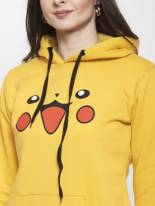 Women Printed Hooded Fleece Yellow Hoodie – Stylish Winter Wear in Pakistan | DENIMS