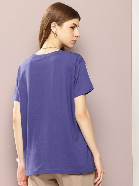 Women Typography Embossed Boxy Cotton T-Shirt Online Pakistan