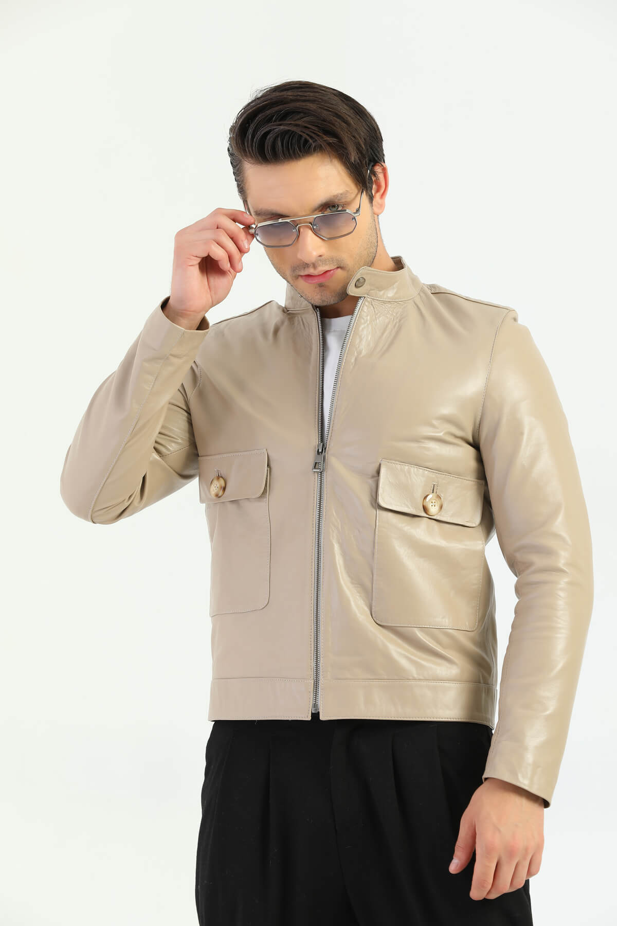 Lima Beige Genuine Leather Jacket Men