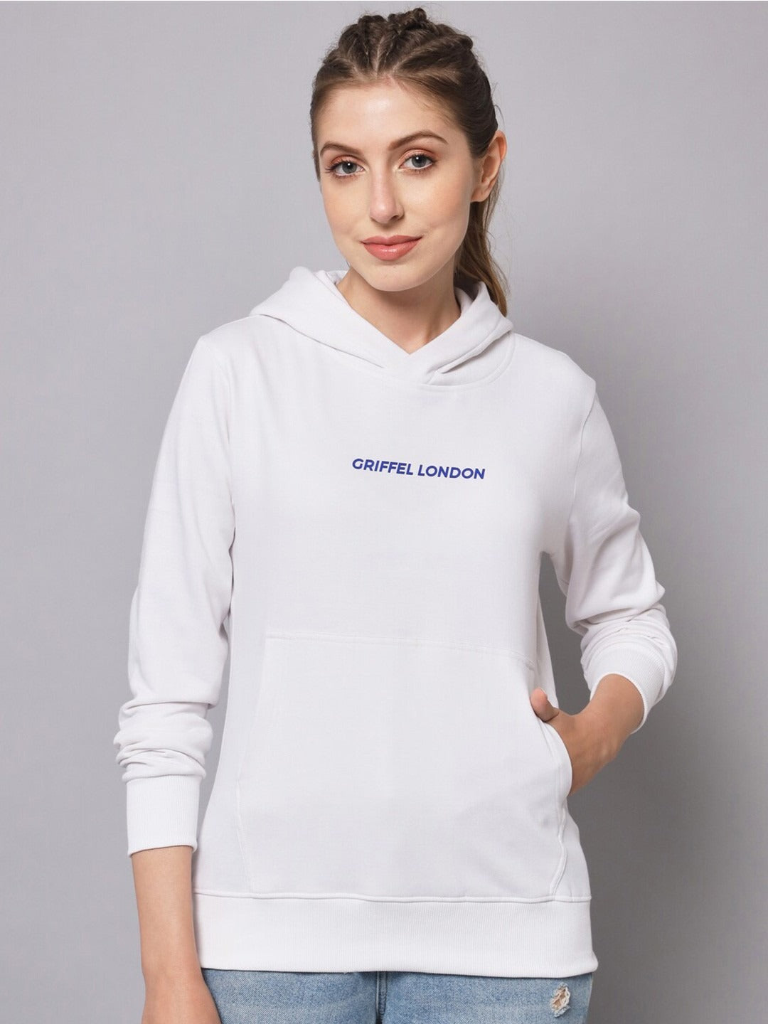 Women Hooded Fleece White Hoodie – Cozy Winter Wear in Pakistan | DENIMS