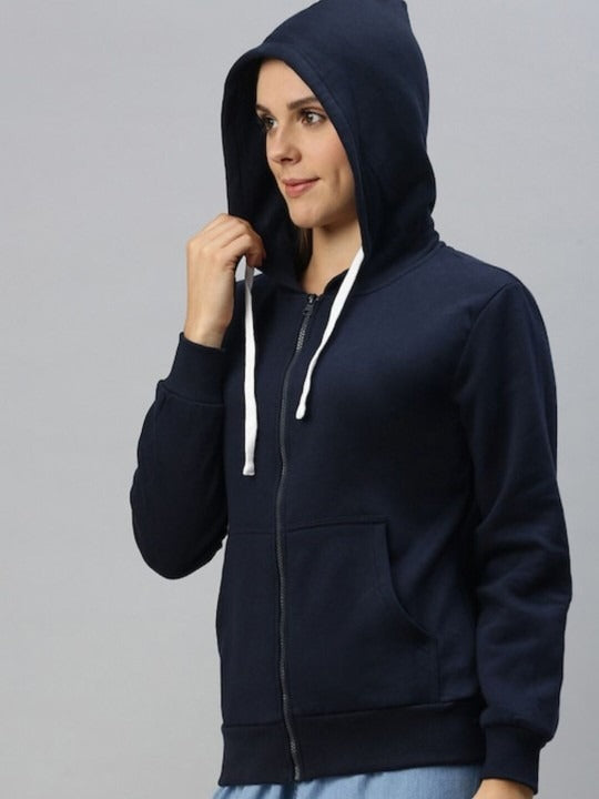 Women Navy Blue Hooded Zipper – Stylish Cotton Hoodie for Everyday Comfort in Pakistan | DENIMS