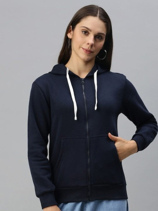 Women Navy Blue Hooded Zipper – Stylish Cotton Hoodie for Everyday Comfort in Pakistan | DENIMS