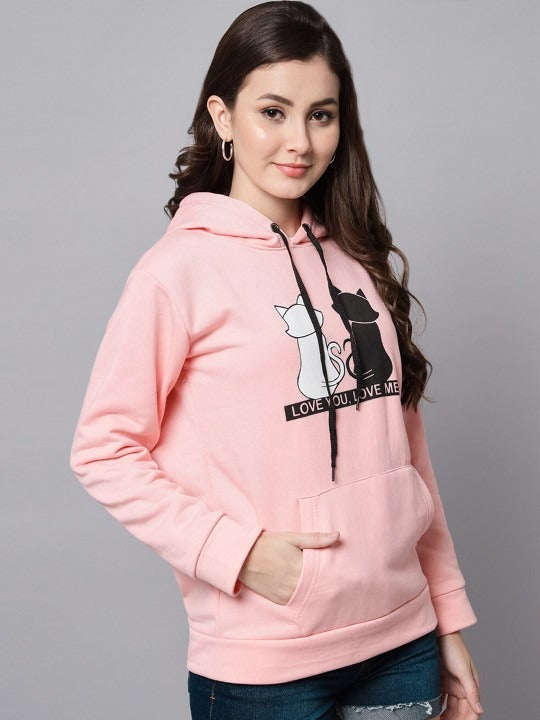 Women Typography Printed Oversized Fit Longline Baby Pink Hoodie – Stylish Winter Hoodie for Girls in Pakistan | DENIMS