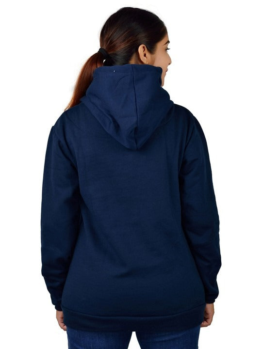 Women Printed Oversized Fit Longline Navy Blue Hoodie – Stylish & Comfortable Winter Wear in Pakistan | DENIMS