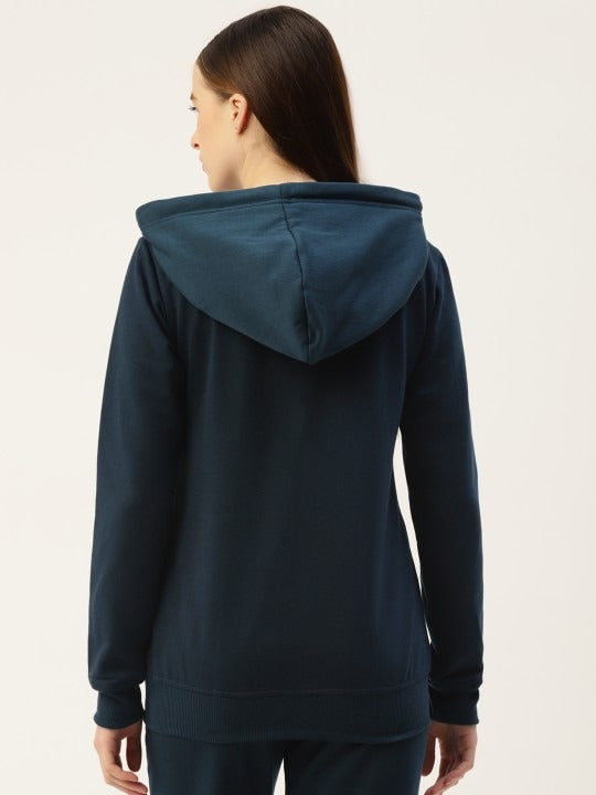 Women Long Sleeves Hooded Navy Blue Zipper Jacket – Stylish Casual Outerwear for Pakistan | DENIMS