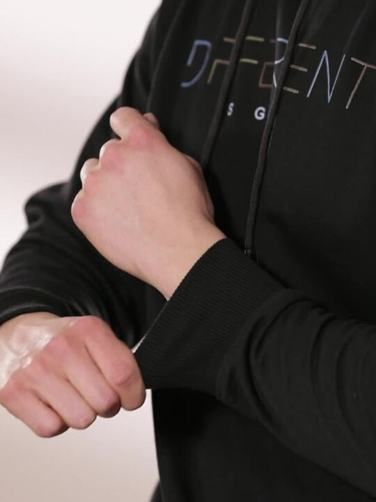 Men Black Typography Printed Hooded Pullover Sweatshirt – Stylish Cotton Hoodie for Men in Pakistan | DENIMS