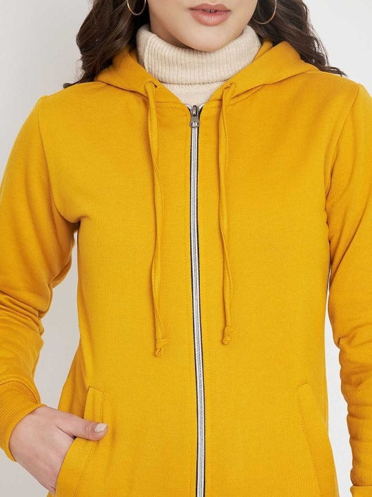 Hooded Fleece Front-Open Yellow Zipper for Women – Cozy Winter Hoodie in Pakistan | DENIMS