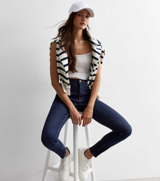 Blue Mid Rise Skinny Jeans - DENIMS