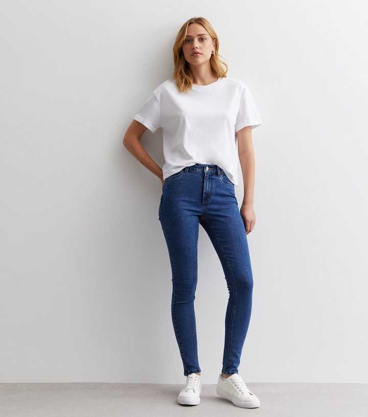 Dark Blue Mid Rise Skinny Jeans - DENIMS