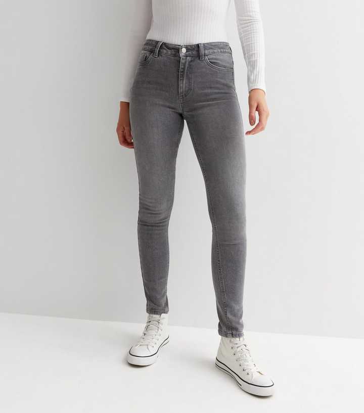 Dark Grey Mid Rise Skinny Jeans - DENIMS