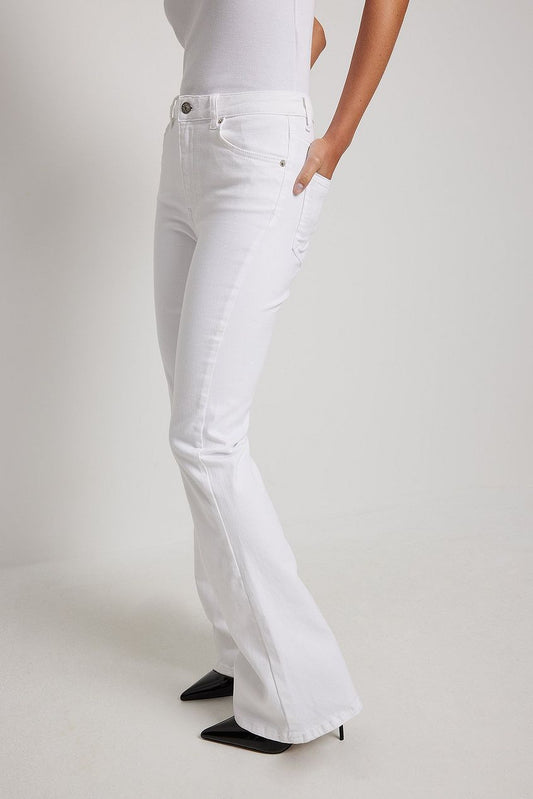 Flared High Waist Stretch Jeans white color For Women