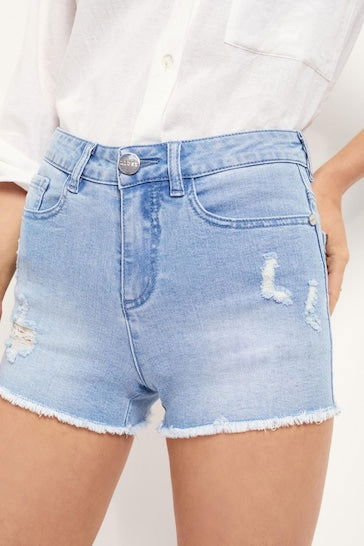 Lipsy Raw Hem Mid Rise Denim Shorts For Women - DENIMS