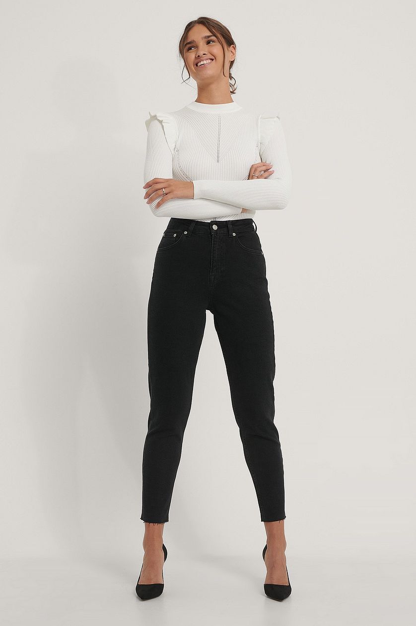 Raw Hem Mom Jeans - DENIMS