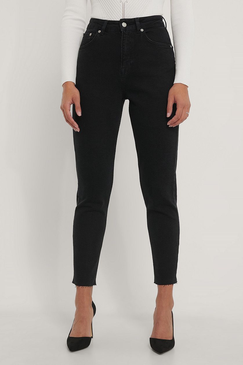 Raw Hem Mom Jeans - DENIMS