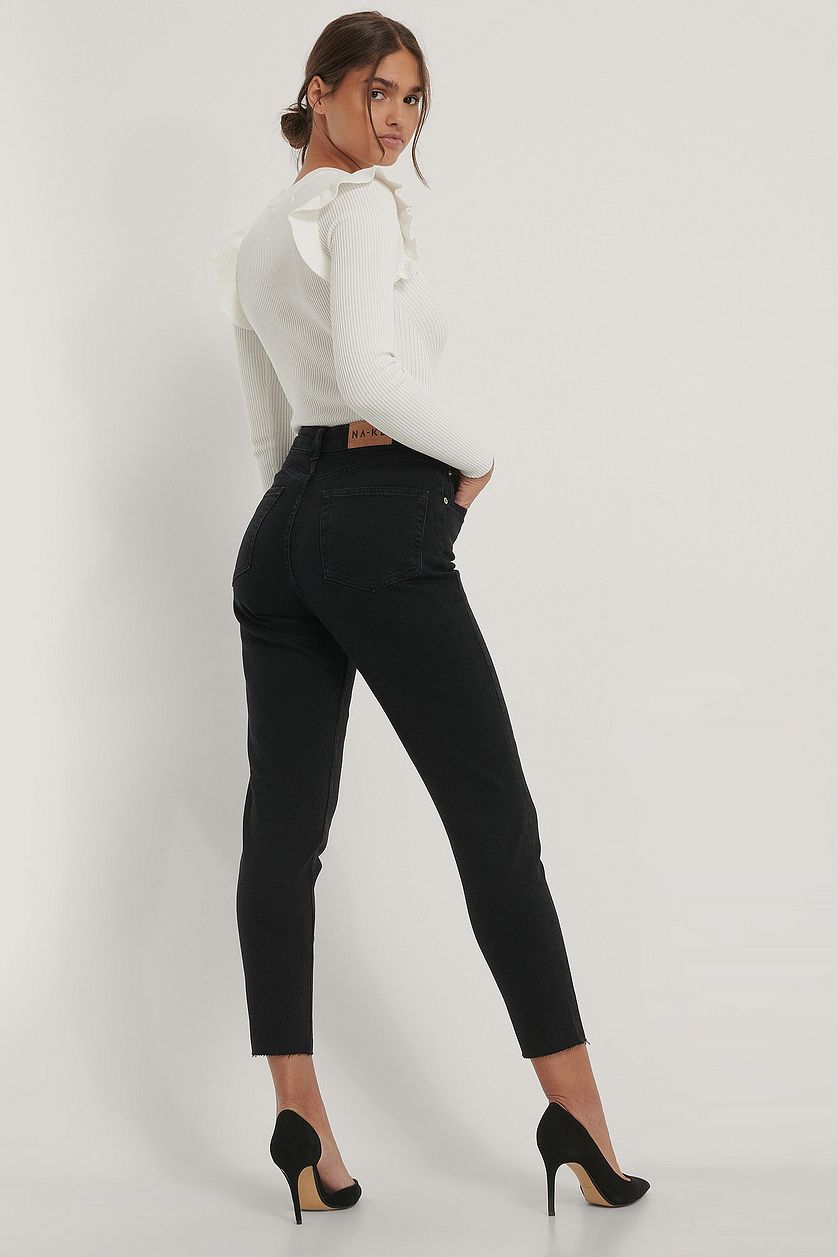 Raw Hem Mom Jeans - DENIMS