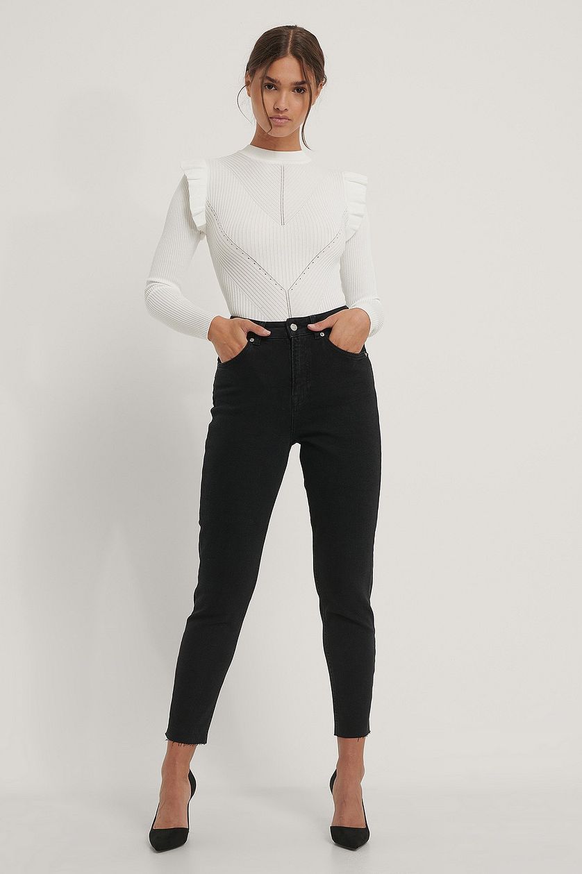 Raw Hem Mom Jeans - DENIMS