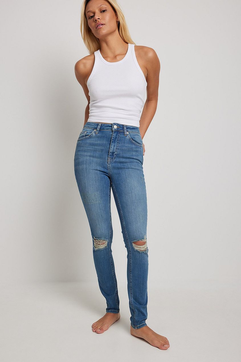 Skinny High Waist Destroyed Jeans For Womens - DENIMS