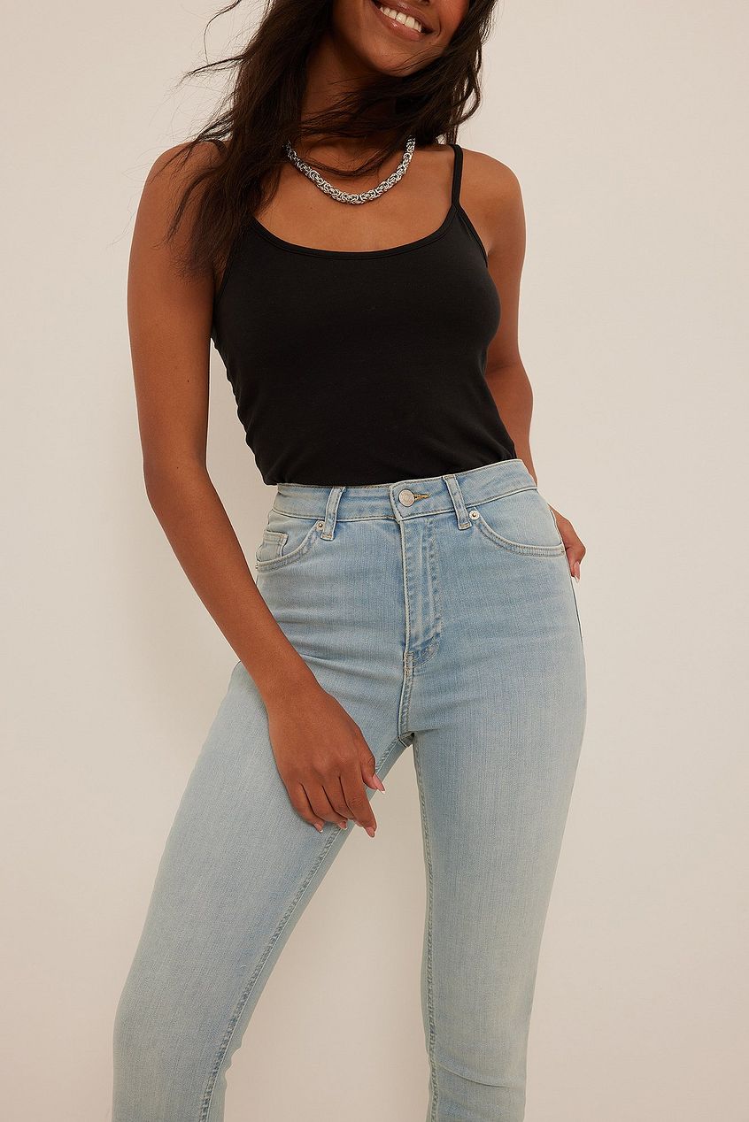 Skinny High Waist Open Hem Jeans For Womens - DENIMS