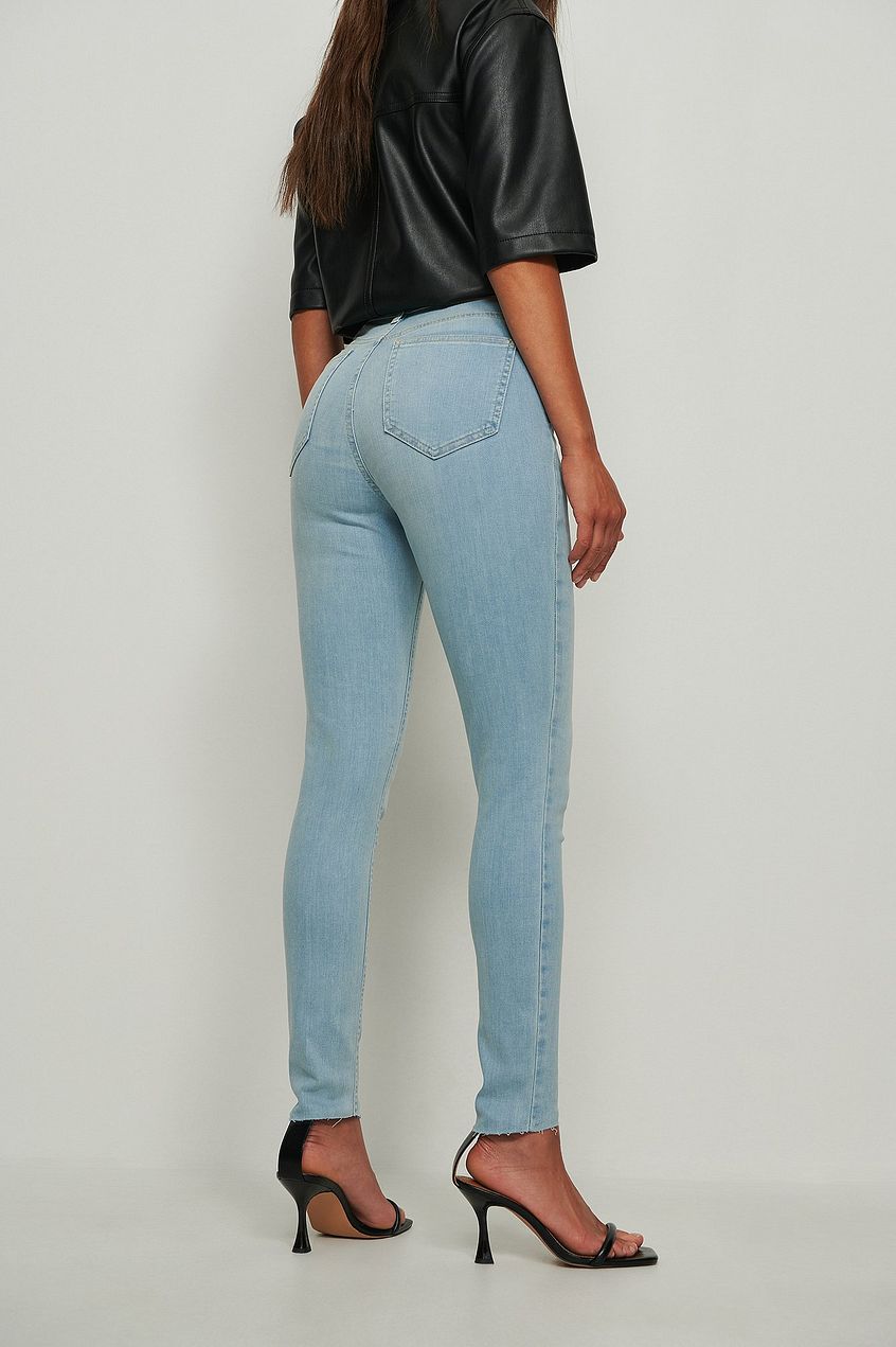Skinny High Waist Raw Hem Jeans For Womens - DENIMS