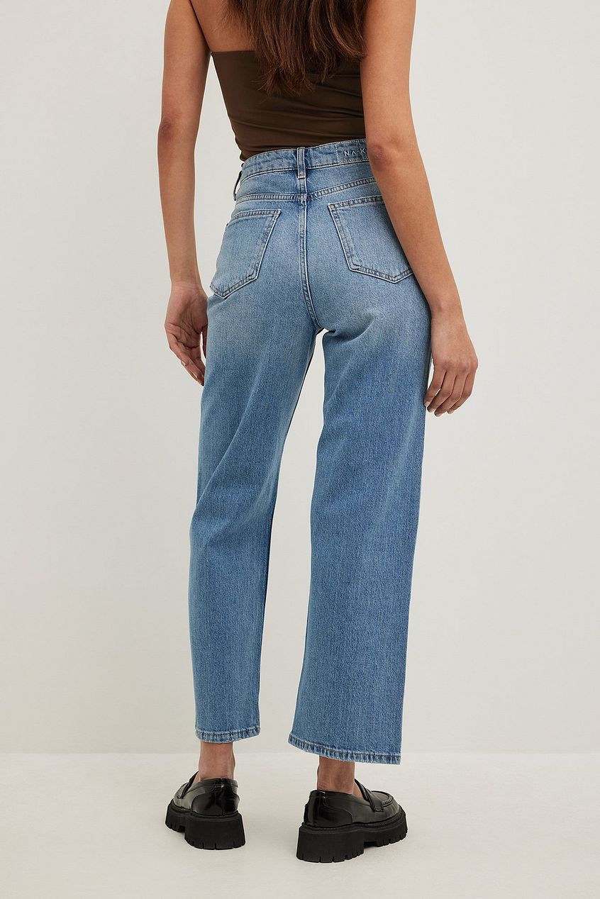 Straight High Waist Cropped Jeans For Womens - DENIMS
