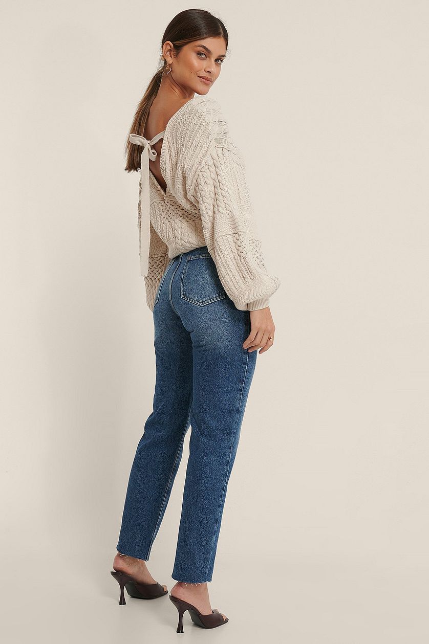 Straight High Waist Raw Hem Jeans - DENIMS
