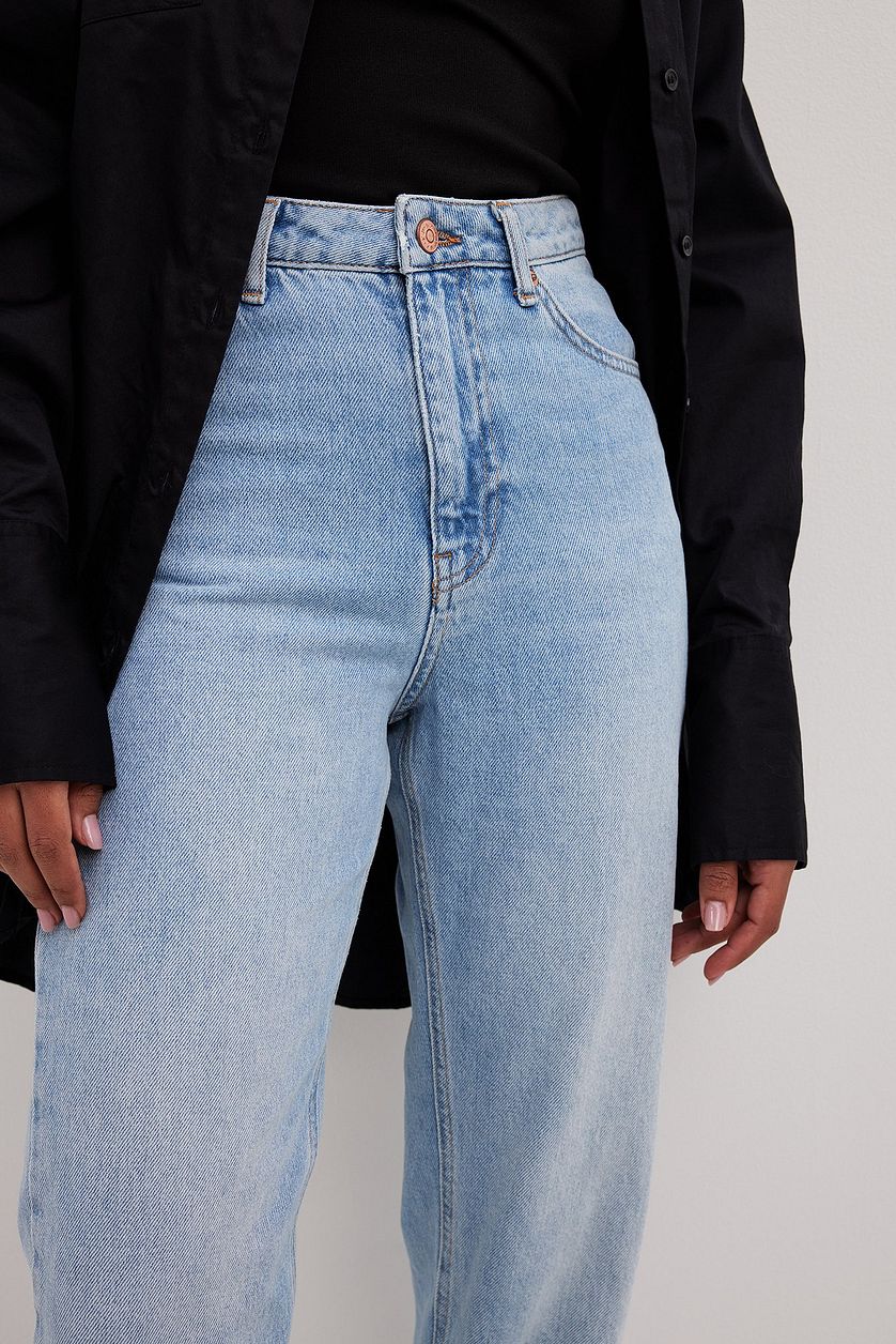 Straight High Waist Raw Hem Jeans - DENIMS